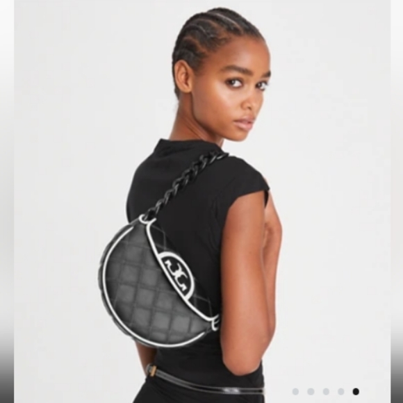 NWT Tory Burch Mini Fleming Crescent Bag in Black and White SOLD OUT $530+ - Picture 6 of 9